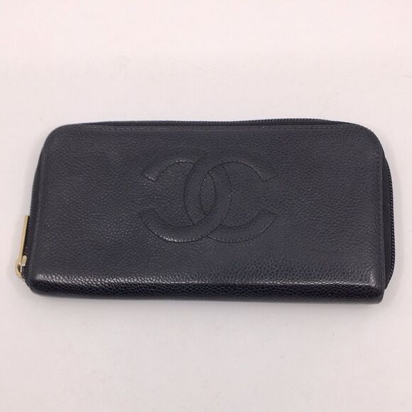 CHANEL Vintage CC Caviar Leather Accordion Zip Around Zippy Wallet Black - Picture 1 of 16